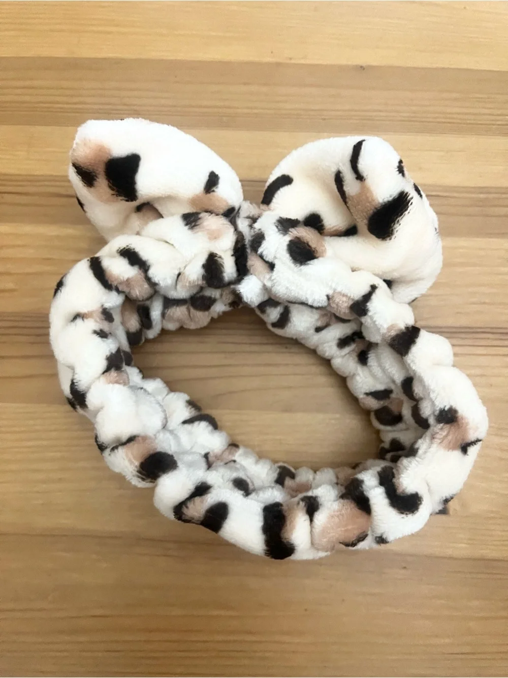 NEW Plush Leopard Print Bow Headband Cream and Brown